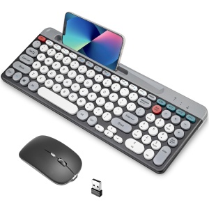 Teclado y Ratón Inalámbricos, Teclado Retro de 2,4 GHz/Bluetooth, Ratón Silencioso, Combinaciones de Teclado y Ratón para PC, Portátil, Escritorio, Windows OS X, Android
