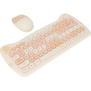 Teclado y Ratón Inalámbricos de 2,4G, Combinación de Colores de Gato, Miniteclado con Forma de Gato para Juegos de Oficina, Teclado y Ratón Ashata (Color del té con Leche)