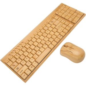 Teclado y Ratón Inalámbricos de bambú, Combo de Ratón y Teclado Hecho a Mano Combo de Teclado y Ratón Inalámbricos de 2,4 GHz con Receptor USB para Portátil, PC, Portátil (Combinación de ratón y