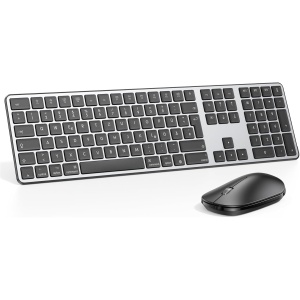 Teclado y ratón Bluetooth Mac, teclado y ratón inalámbricos OMOTON para Apple MacBook Pro/Air, iMac, iMac Pro, Mac Mini/Pro, batería AAA, tamaño completo, múltiples dispositivos, QWERTZ (negro)