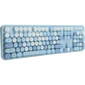 Teclado y ratón inalámbricos para Windows, Juego de Teclado y ratón inalámbricos de 2,4 GHz con 104 Teclas, Paquete de Oficina, Bonito para Ordenador (Color Azul Mezclado) en diseño Retro Vintage