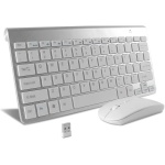 Thanice Combo de teclado y mouse inalámbricos de 2.4 G, teclado inalámbrico portátil delgado USB con clic silencioso, compatible con iMac, Mac, PC, laptop, Smart TV, PS4 (plateado) - Imagen 1