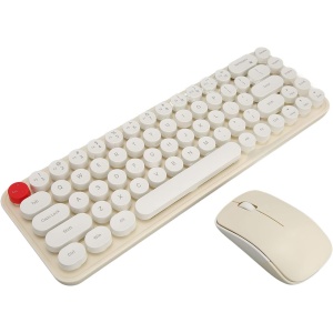 Topiky Combo de Teclado y Mouse Inalámbricos, Receptor USB Inalámbrico de 2.4 G, Teclado Retro y Mouse Silencioso para Computadora con Windows PC Notebook (Beige)