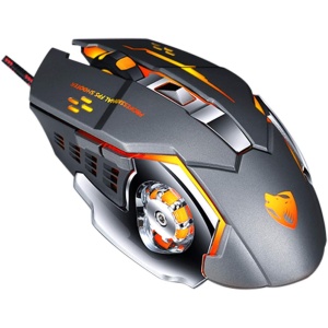 Trailrest Ratón Grande Ratón Óptico Computadora con 6 3200DPI Ratón LED USB Gaming Botón Profesional Ratón Ratón Y Teclado Inalámbrico (Orange, One Size)