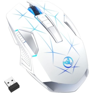 Trailrest Ratón Y Teclado Inalámbrico Ratón inalámbrico Recargable para el, 2,4G, 600mAh, ergonómico, Ajustable, con batería para Ordenador de Oficina, 2400DPI Ratón Tooth (White, One Size)