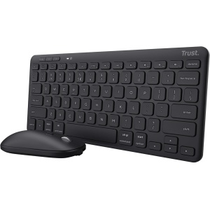 Trust Lyra - Juego de teclado inalámbrico QWERTZ, 84% plástico reciclado, teclado inalámbrico recargable con ratón para PC, portátil, Mac, iPad, Android, iOS, color negro