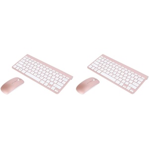 TsoLay 2X 2.4Ghz Ultra-Thin Teclado Inalambrico Y Mouse Combo con Receptor USB Raton Teclado Conjunto (Rosa)