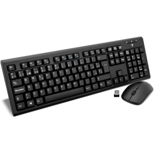 V7 Conjunto de - Teclado (Standard, Wireless, RF inalámbrico, QWERTY, Black, Ratón Incluido), Monotone