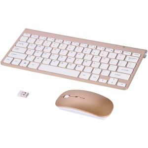 VBESTLIFE Slim Wireless 2.4GHz Teclado Multimedia Silenciosa y Ratón Inalámbricos Kit para Computadora Portátil de Escritorio(Oro)