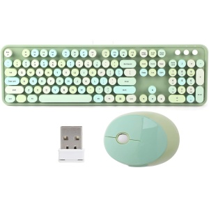 VGEBY Juego de Teclado y Ratón Inalámbricos de 104 Teclas, Estilo Retro de Máquina de Escribir con Sensación Mecánica, Plug and Play (Colores Verdes Mezclados)