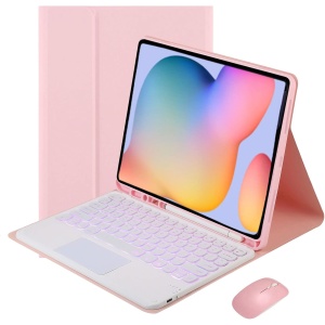 VLEAQC Funda con Teclado Retroiluminado para Samsung Galaxy Tab A9 Plus 11" 2023 (SM-X210/X216/X218), Cubierta Protectora Delgada con Teclado Táctil Inalámbrico y Ratón,Rosado