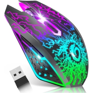 VersionTECH. mouse inalámbrico para juegos, ratones recargables para computadora con luces LED coloridas, clic silencioso, receptor nano USB de 2.4 G, DPI de 3 niveles para PC, Gamer, portátil,
