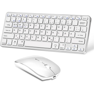 Vickey QWERTZ - Juego de ratón inalámbrico con teclado Bluetooth para MacBook/iPad/tableta/ordenador portátil/PC/TV, compacto, fino, silencioso, recargable, inalámbrico, teclado inalámbrico para