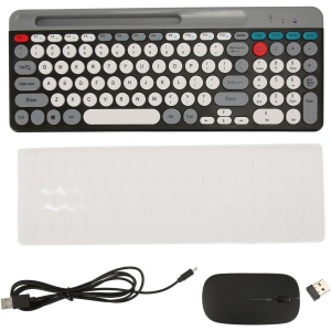 Vikye Juego de Ratón y Teclado Inalámbrico de Estilo Retro, Juego de Ratón y Teclado InalámbricoRecargable de 2,4G para Ordenador PC (Black)