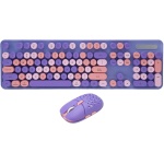 Vikye Teclado Mecánico, Teclado Inalámbrico de 104 Teclas 2,4G con Ratón Ajustable de 3 dpi, Teclado de Ordenador Punk Retro Fácil de Operar (Color Mezclado Púrpura) - Imagen 1