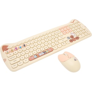 Vikye Teclado Mecánico, Teclado Inalámbrico de 110 Teclas de 2,4 GHz con Alfombrilla para Ratón, Lindo Teclado de Computadora Retro con Teclas Redondas para Edición de Oficina Familiar