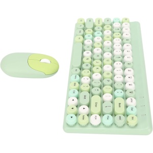 WINH Combinación de Teclado y Ratón, Diseño Retro de Teclas Redondas Combinación Inalámbrica de Teclado y Ratón Ahorro de Energía Automático para Escritorio (Verde)