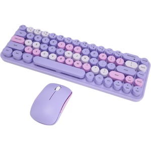 WINH Ratón de Teclado USB, Material ABS 68 Teclas de Baja Potencia 2.4G Inalámbrico Retro Lindo Ratón de Teclado para Juegos para el Hogar (Tema Morado)