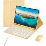 XFTeoux Funda con Teclado para iPad 7/8 / 9ª generación 10.2" 2019 2020 2021,Teclado inalámbrico Bluetooth Desmontable, Funda Folio de Piel con lápiz y ratón,Amarillo - Imagen 1