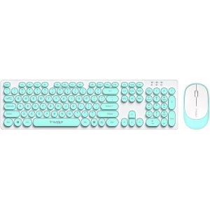 YIWENG TF770 2.4G Combo de Mouse de Teclado inalámbrico Retro Punk Round Keycap Cómodo Escritura silenciosa Amplia compatibilidad Azul,Combinación de Teclado y ratón
