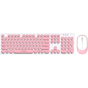 YIWENG TF770 2.4G Teclado inalámbrico Ratón Combo Retro Punk Tecla Redonda Cómoda Escritura silenciosa Amplia compatibilidad Rosa,Combinación de Teclado y ratón