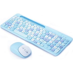 Yominerr Teclado y RatóN Bluetooth InaláMbricos, CombinacióN de Teclado y RatóN Recargable para Varios Dispositivos con Soporte para TeléFono (Azul)