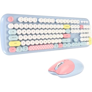 Yunseity Lindo Juego de Teclado y Mouse Inalámbricos Cat, con Tamaño Completo Colorido, Diseño Ergonómico, Ahorro de Energía Automático, para Computadora de Escritorio y Portátil