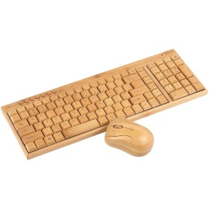 ciciglow Juego de Teclado y Ratón Inalámbricos de bambú, Madera de bambú de 2,4 G, Teclas Multimedia, Compatible con 7/8/XP/VISTA, para el Hogar, la Oficina y Escenarios de Juegos