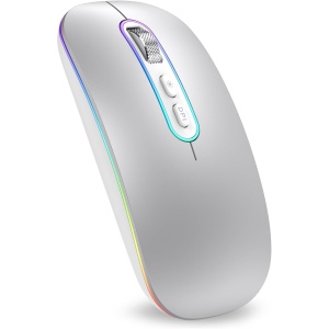 cimetech - Ratón Bluetooth Recargable, ratón inalámbrico, ratón silencioso de Dos Modos (Bluetooth 5.1 + USB 2.4G) 3 dpi para MacBook/Tablet/iPad/Ordenador Portátil/PC/Notebook - Plata