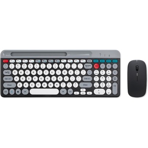 docooler Combo Teclado y Ratón Inalámbrico Doble Modo Teclado de Membrana 2.4G BT5.0 BT 3 canales Can C Connect Cuatro dispositivos Teclado Recargable Conectividad de dos modos