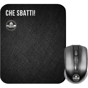 ekon Ratón inalámbrico y Alfombrilla Milanese Imbruttito Che golpea, 4 Teclas, ergonómico, Receptor USB, Alfombrilla de ratón Antideslizante, para portátil, PC, Notebook, MacBook, Negro
