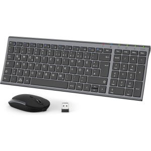 iClever GK03 2.4G Teclado Ratón Set Inalámbrico Aluminio Wireless Slim Teclado QWERTZ Layout (Alemán), para ordenador/Escritorio/PC/Portátil/Superficie/Windows 10/8/7/Vista/XP (2.4GHz, USB)