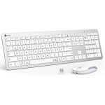iClever - Juego de teclado inalámbrico (teclado inalámbrico recargable, diseño alemán QWERTZ, 2,4 GHz, teclado inalámbrico para PC, ordenador portátil, Smart TV, color blanco y plateado) - Imagen 1