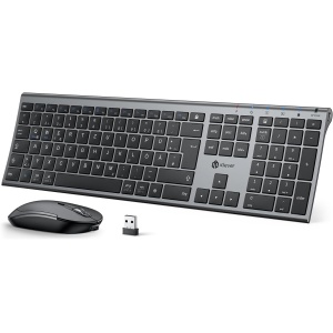 iClever Juego de teclado y ratón inalámbricos 2.4G, USB-C recargable, tamaño original, delgado, delgado y resistente para Windows 7/8/10, Mac OS