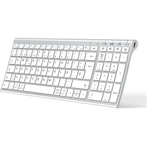 iClever Teclado Bluetooth BK10, Inalámbrico QWERTY Español Teclado Multi Dispositivo Recargable Diseño Ergonómico Tamaño Completo Conexión Estable Teclado para Mac/iPad/iOS/Android/Windows 8/10/11