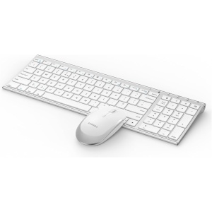 seenda Combo de teclado y mouse inalámbricos recargables, juego de teclado y mouse USB de 2.4 G, ultrafino, tamaño completo, compacto, silencioso, diseño del Reino Unido para PC, computadora,