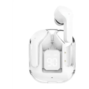 SMART SPHERE Air 31 Ultrapods - Auriculares inalámbricos con funda de carga de diseño transparente y pantalla digital LED | Bluetooth 5.3 | Auriculares estéreo de graves pesados (blanco)