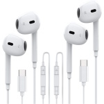 Paquete de 2 Auriculares USB C, Auriculares USB Tipo C con Cable y micrófono, compatibles con Google iPad Pro Pixel Xiaomi Samsung Oneplus Sony MacBook Huawei P40 (Blanco) - Imagen 1