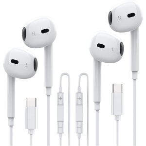 Paquete de 2 Auriculares USB C, Auriculares USB Tipo C con Cable y micrófono, compatibles con Google iPad Pro Pixel Xiaomi Samsung Oneplus Sony MacBook Huawei P40 (Blanco)
