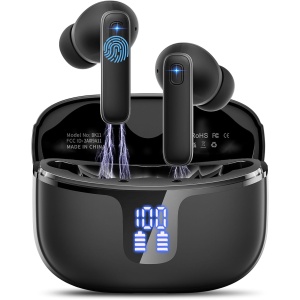 Renimer Auriculares Inalámbricos Bluetooth 5.3 con 4 HD Mic, 40H HiFi Estéreo Cascos Inalámbricos Bluetooth con Pantalla LED, Reducción de Ruido, 14.2 mm Controlador Dinámico, IP7 Impermeable