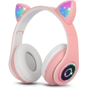 Sendowtek Auriculares Inalámbricos Niños Cascos Diadema con Oreja de Gato Auriculares Diadema Bluetooth con Microfono Incorporado Auriculares Rosa Regalo para Niños Niña Cumpleaños Navidad