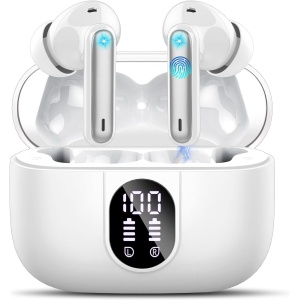 Csasan Auriculares Inalámbricos Bluetooth, Auriculares Bluetooth 5.3 Estéreo con 4 ENC Cancelacion Ruido Micró, 40H Control Táctil Cascos Inalambricos, IP7 Impermeable Auriculares in Ear, Blanco