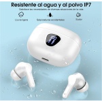 Auriculares Inalámbricos Bluetooth, Auriculares Bluetooth 5.3 con Controlador de 14,2 mm, Sonido Envolvente, 40Horas Cascos Inalámbricos con Reducción de Ruido, Pantalla LED, IP7 Impermeable, Blanco - Imagen 7