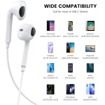 Paquete de 2 Auriculares USB C, Auriculares USB Tipo C con Cable y micrófono, compatibles con Google iPad Pro Pixel Xiaomi Samsung Oneplus Sony MacBook Huawei P40 (Blanco) - Imagen 5