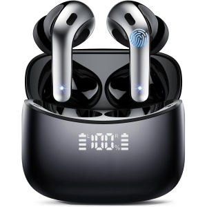 FAMOO Auriculares Inalámbricos Bluetooth, Auriculares Bluetooth 5.3 con 4 ENC Cancelacion Micró, 52H Cascos Inalámbricos Controlador 14.2 mm, Sonido Envolvente Auriculares in Ear Pantalla LED, Negro