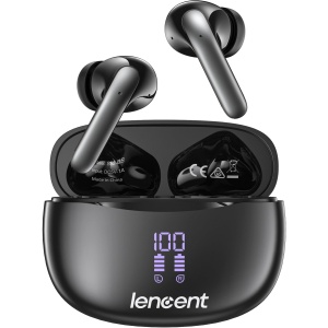 LENCENT Auriculares Inalámbricos Bluetooth 5.3 con 30H de Reproducción, Audifonos IPX5 Impermeable, Cascos Inalambricos Control Táctil Pantalla LED, Micrófono Incorporado para iOS Andriod, Negro