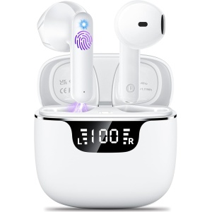 kauguo Auriculares Inalámbricos Bluetooth 5.3 Cascos Inalambricos Bluetooth HiFi Estéreo con 4 HD Micrófonos, 42H Auriculares in Ear Control Táctil, IP6 Impermeables, Carga USB-C con Pantalla LED