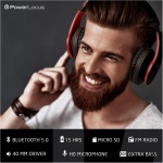 PowerLocus P2 – Auriculares Bluetooth inalambricos de Diadema Cascos Plegables, Casco Bluetooth con Sonido Estéreo Micro SD/TF, FM con micrófono y Audio Cable para Movil, PC, Tablet - Negro/Rojo - Imagen 3