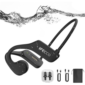 IFECCO Auriculares Conducción Osea Natacion - IP68 Resistente al Agua Auriculares para Nadar Inalámbricos,Auriculares Abiertos con Micrófono con 32G Mp3 para Natacion Correr Ciclismo