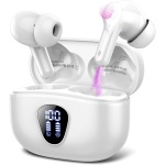 Auriculares Inalámbricos Bluetooth, Auriculares Bluetooth 5.3 con Controlador de 14,2 mm, Sonido Envolvente, 40Horas Cascos Inalámbricos con Reducción de Ruido, Pantalla LED, IP7 Impermeable, Blanco - Imagen 1